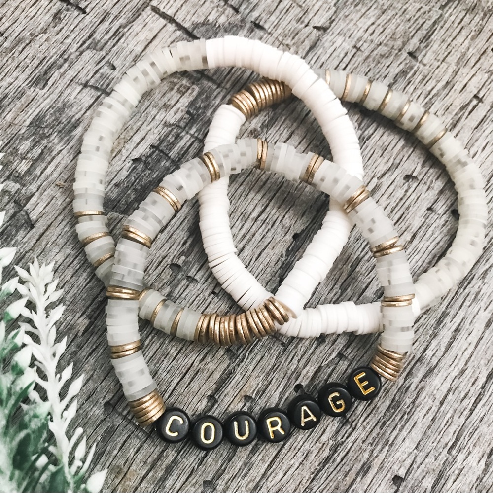 Courage Disc Bracelet Set-Black, White, Grey, Gold - Picture 2 of 4
